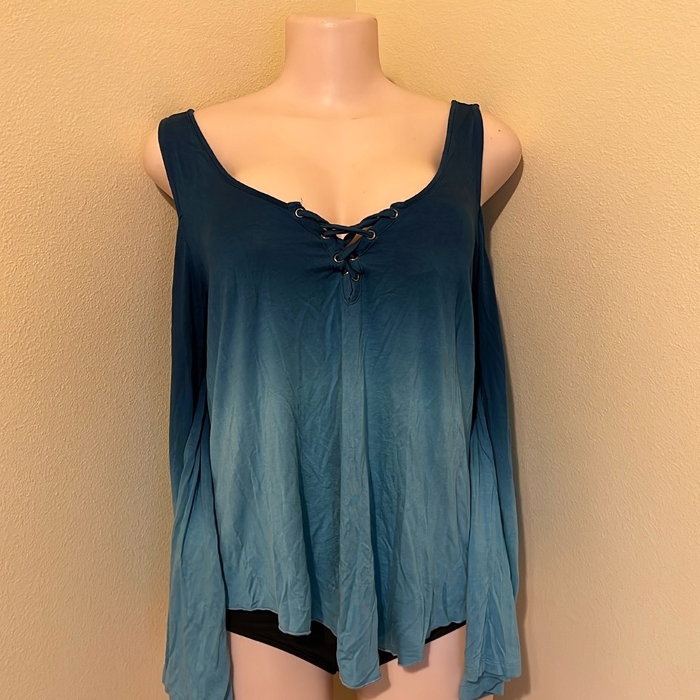 Venus blue long sleeve with cut out shoulders